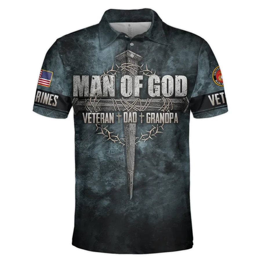 Veteran Dad Grandpa Man Of God Honor The Fallen U.S. Marine Corps All Over Prints Polo Shirt