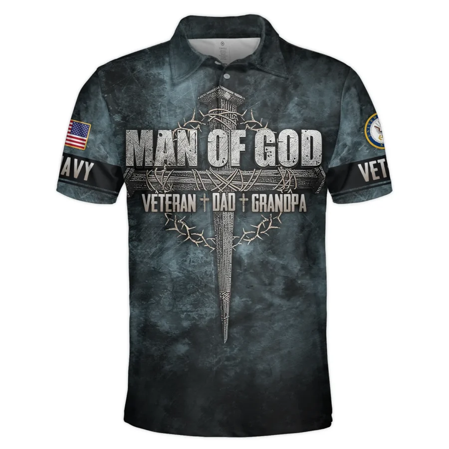 Veteran Dad Grandpa Man Of God Honor The Fallen U.S. Navy All Over Prints Polo Shirt