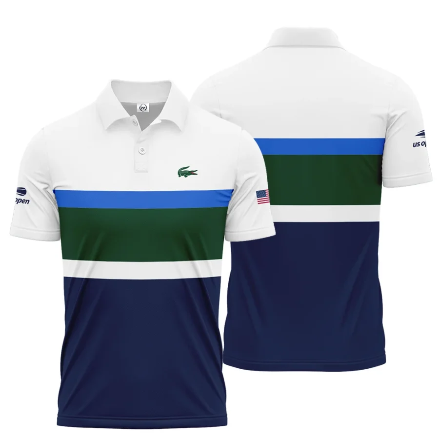 Lacoste US Open Tennis Green Blue White Pattern Polo Shirt Style Classic