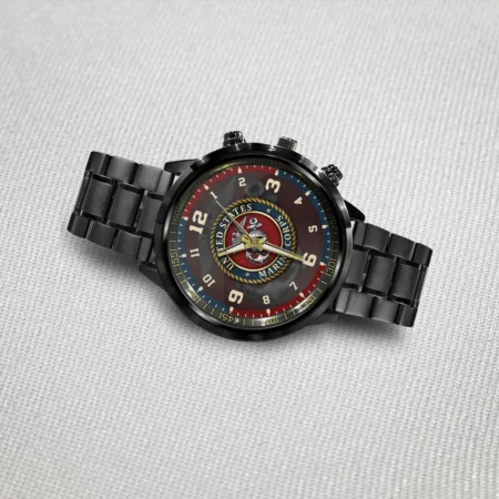 U.S. Marine Corps Logo Black Stainless Steel Watch Gift For Marines