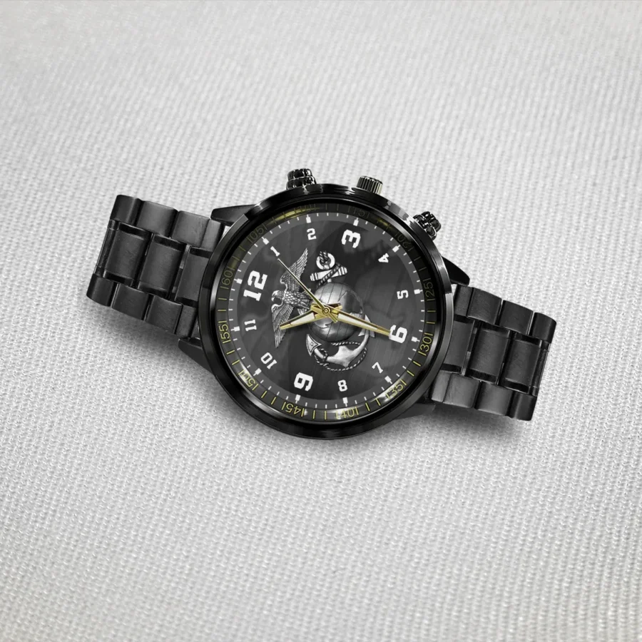 U.S. Marine Corps Logo Black Stainless Steel Watch Gift For Marines