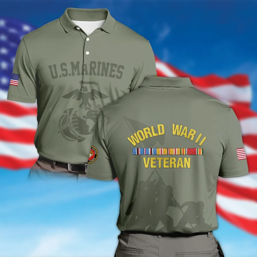 Veteran World War II U.S. Marine Corps All Over Prints Polo Shirt