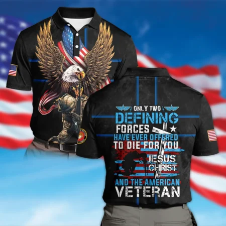 Veteran Only Two Defining Forces Have Ever Offered To Die For You U.S. Marine Corps All Over Prints Polo Shirt