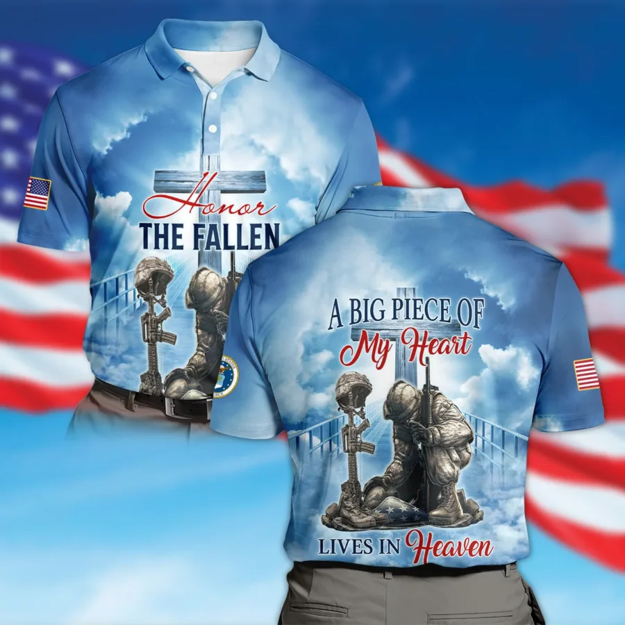 Honor The Fallen Veteran A Big Piece Of My Heart Lives In Heaven U.S. Air Force All Over Prints Polo Shirt