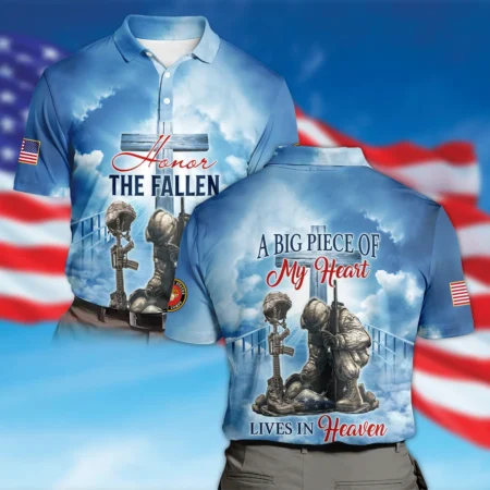 Honor The Fallen Veteran A Big Piece Of My Heart Lives In Heaven U.S. Marine Corps All Over Prints Polo Shirt