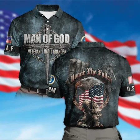 Veteran Dad Grandpa Man Of God Honor The Fallen U.S. Air Force All Over Prints Polo Shirt