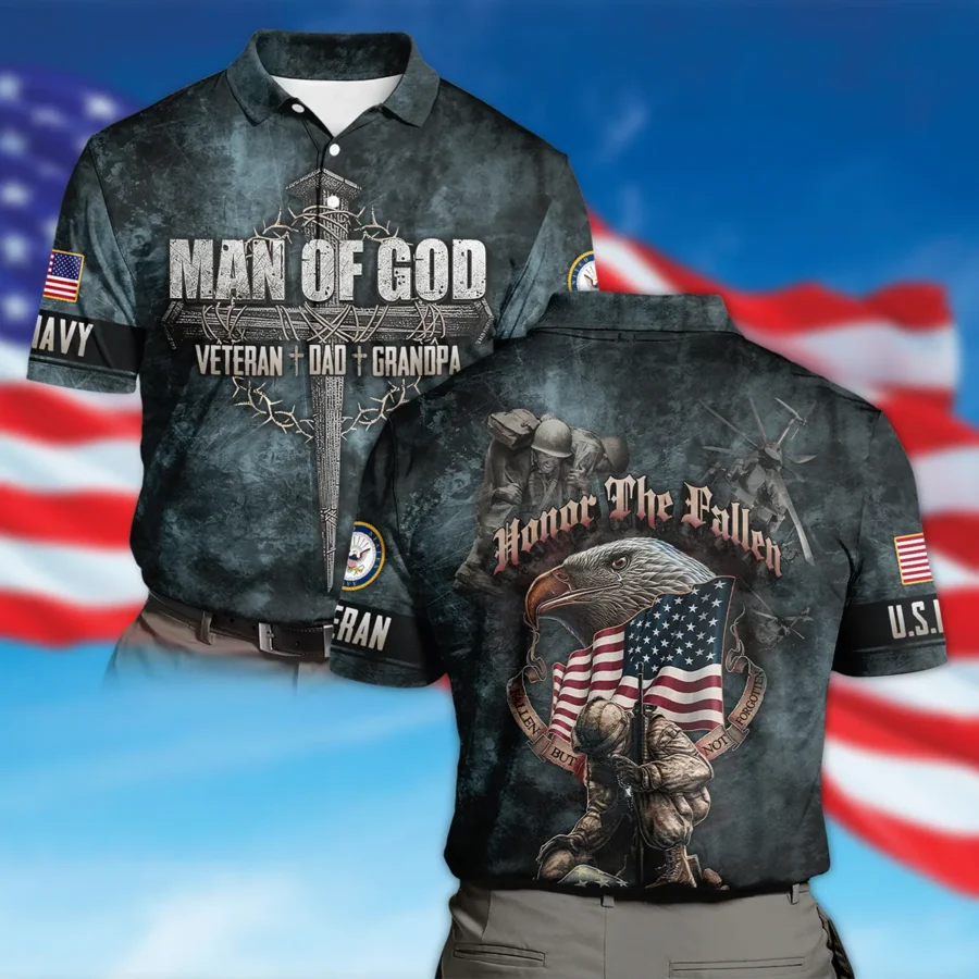 Veteran Dad Grandpa Man Of God Honor The Fallen U.S. Navy All Over Prints Polo Shirt