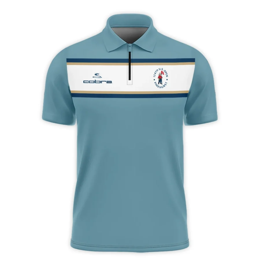 124th U.S. Open Pinehurst Golf Sport Mostly Desaturated Dark Blue Yellow Cobra Golf Zipper Polo Shirt Style Classic