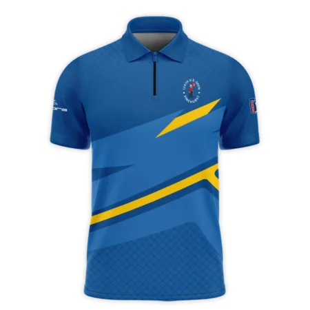 Cobra Golf 124th U.S. Open Pinehurst Blue Yellow Mix Pattern Zipper Polo Shirt Style Classic