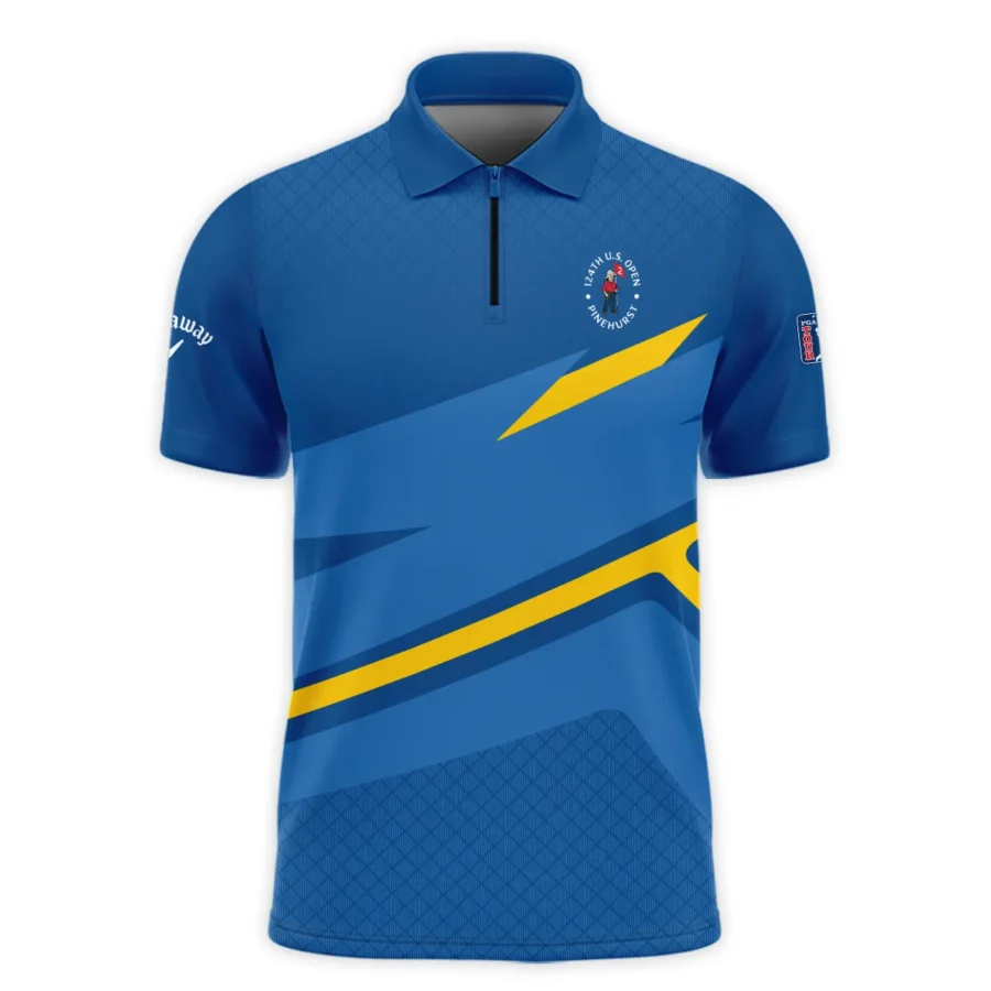 Callaway 124th U.S. Open Pinehurst Blue Yellow Mix Pattern Zipper Polo Shirt Style Classic