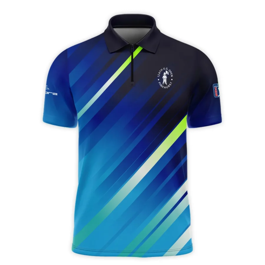 Cobra Golf 124th U.S. Open Pinehurst Green Dark Blue Gradient Abstract Yellow Zipper Polo Shirt Style Classic