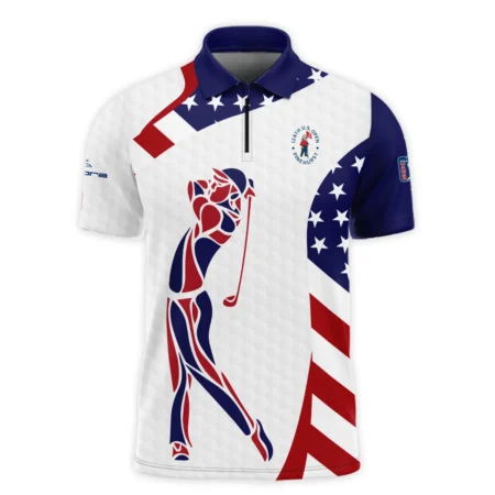 124th U.S. Open Pinehurst Cobra Golf  Blue Red Golf Pattern White Flag Zipper Polo Shirt Style Classic