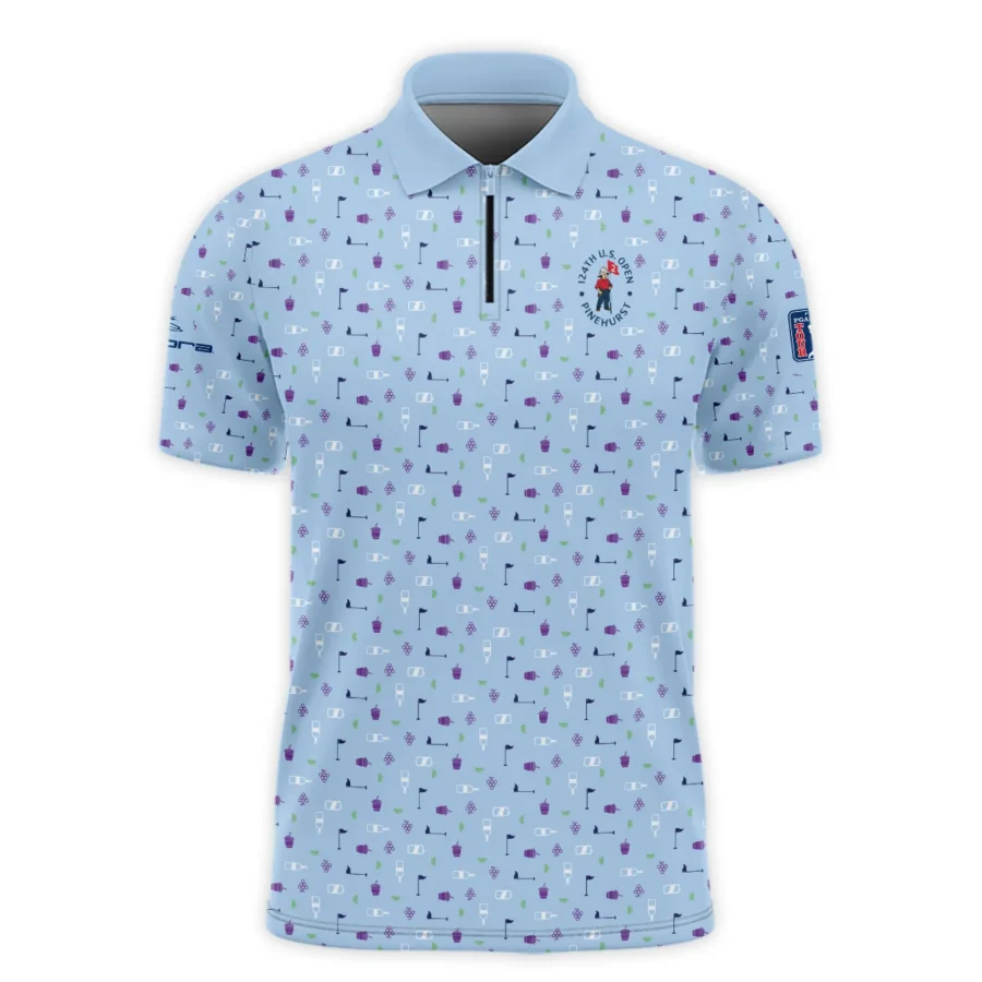 124th U.S. Open Pinehurst Cobra Golf  Golf Icons Pattern Light Blue Zipper Polo Shirt Style Classic