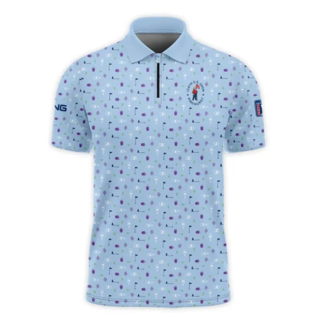 124th U.S. Open Pinehurst Ping Golf Icons Pattern Light Blue Zipper Polo Shirt Style Classic