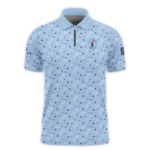 124th U.S. Open Pinehurst Rolex  Golf Icons Pattern Light Blue Vneck Polo Shirt Style Classic