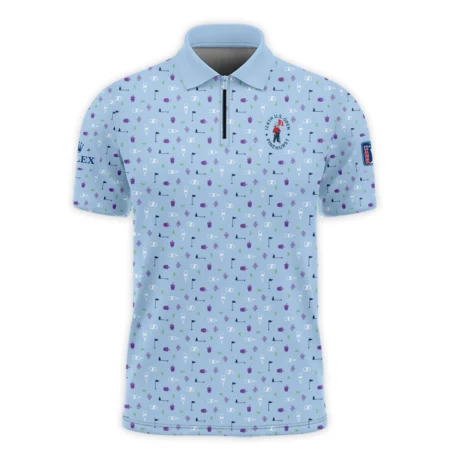 124th U.S. Open Pinehurst Rolex  Golf Icons Pattern Light Blue Zipper Polo Shirt Style Classic