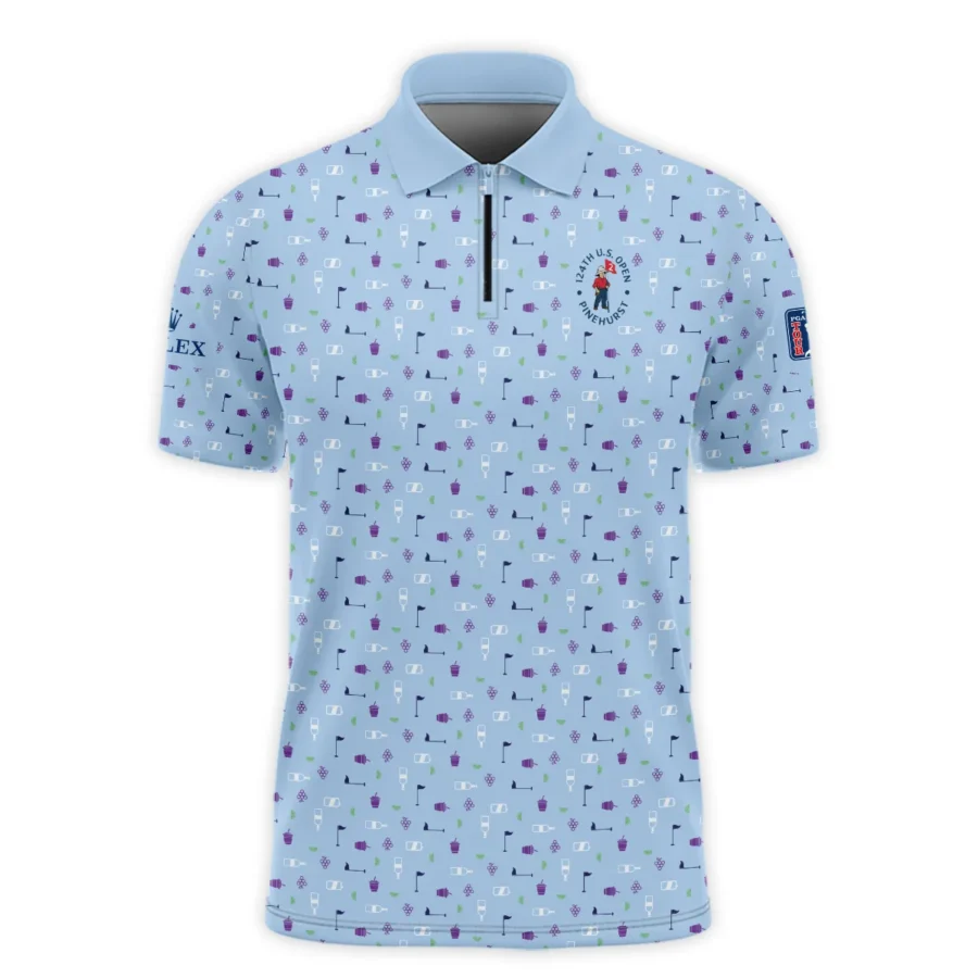 124th U.S. Open Pinehurst Rolex  Golf Icons Pattern Light Blue Zipper Polo Shirt Style Classic