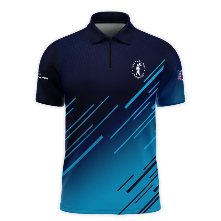 124th U.S. Open Pinehurst Cobra Golf  Dark Blue Line Pattern Zipper Polo Shirt Style Classic