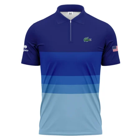 US Open Tennis Blue Gradient Background Lacoste Zipper Polo Shirt Style Classic