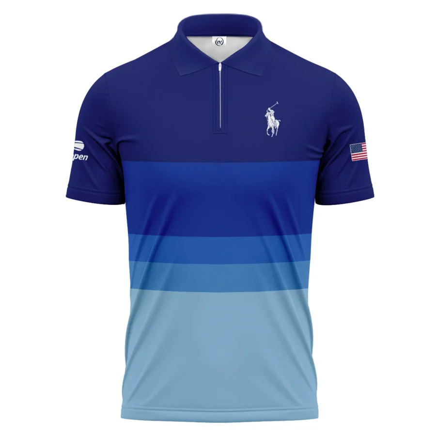 US Open Tennis Blue Gradient Background Ralph Lauren Zipper Polo Shirt Style Classic