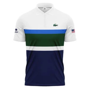 Lacoste US Open Tennis Green Blue White Pattern Vneck Polo Shirt Style Classic