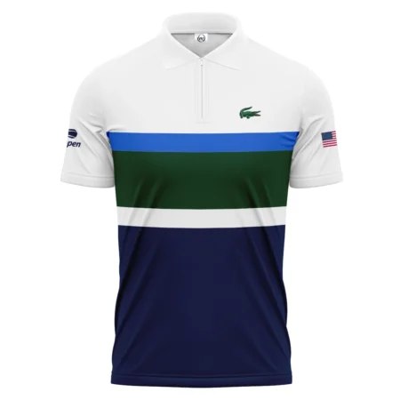 Lacoste US Open Tennis Green Blue White Pattern Zipper Polo Shirt Style Classic