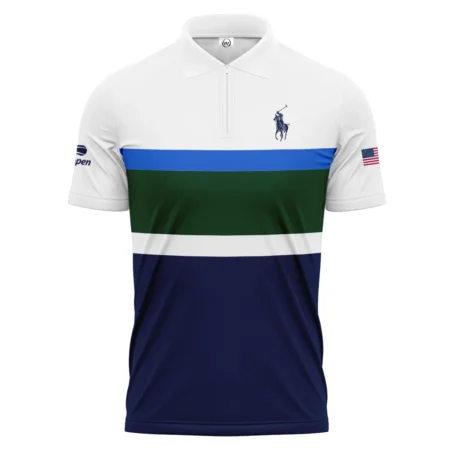Ralph Lauren US Open Tennis Green Blue White Pattern Zipper Polo Shirt Style Classic