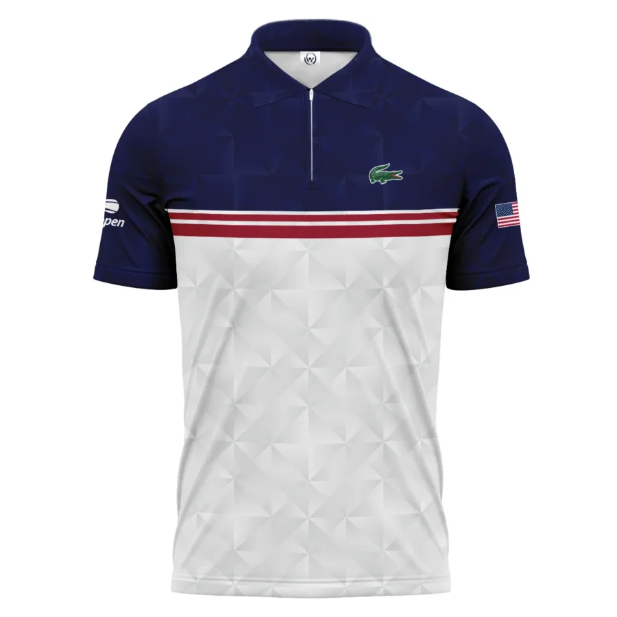 Lacoste US Open Tennis Purple White Red Line Abstract Zipper Polo Shirt Style Classic