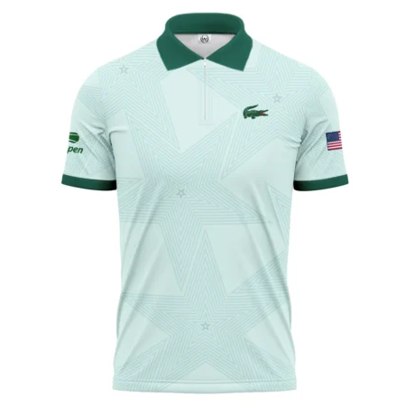 Tennis Pattern Star Light Green US Open Tennis Lacoste Zipper Polo Shirt Style Classic