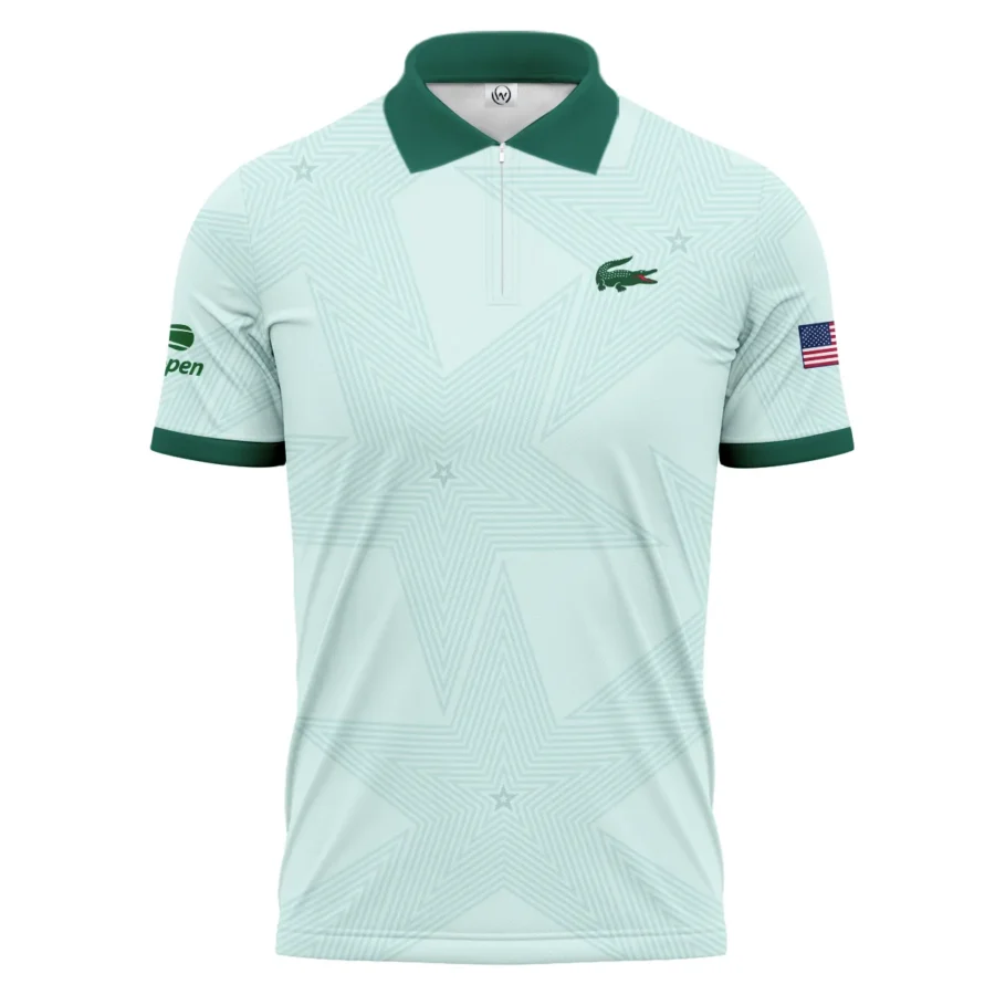 Tennis Pattern Star Light Green US Open Tennis Lacoste Zipper Polo Shirt Style Classic