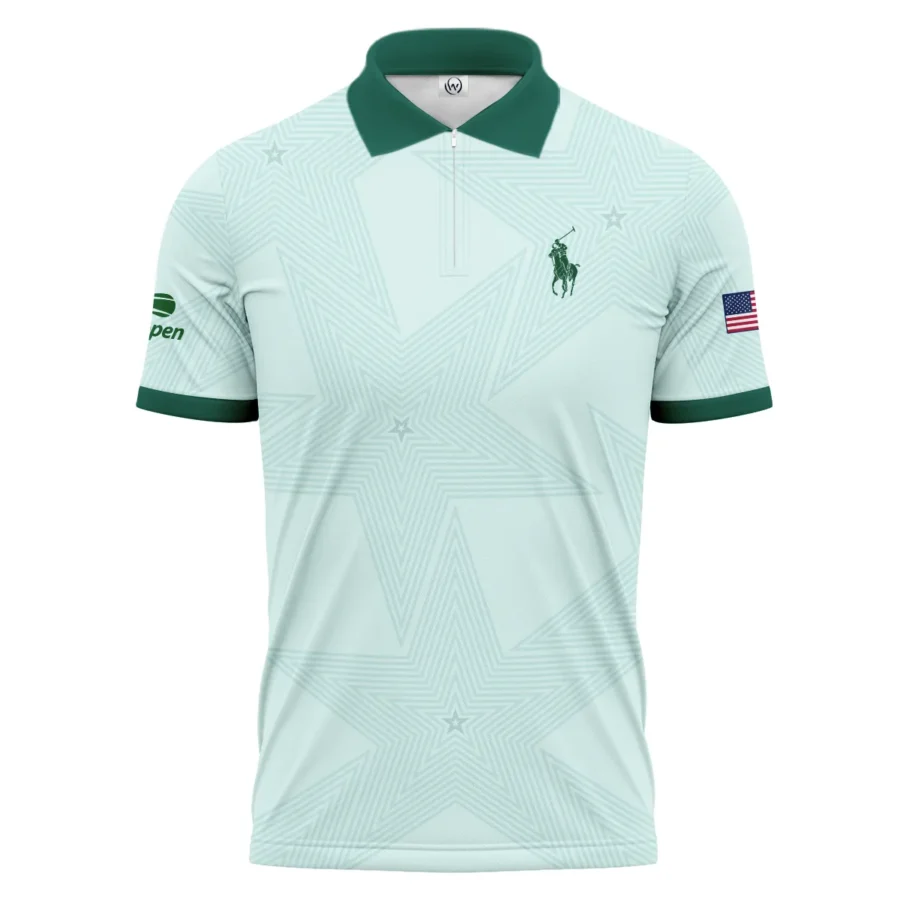 Tennis Pattern Star Light Green US Open Tennis Ralph Lauren Zipper Polo Shirt Style Classic