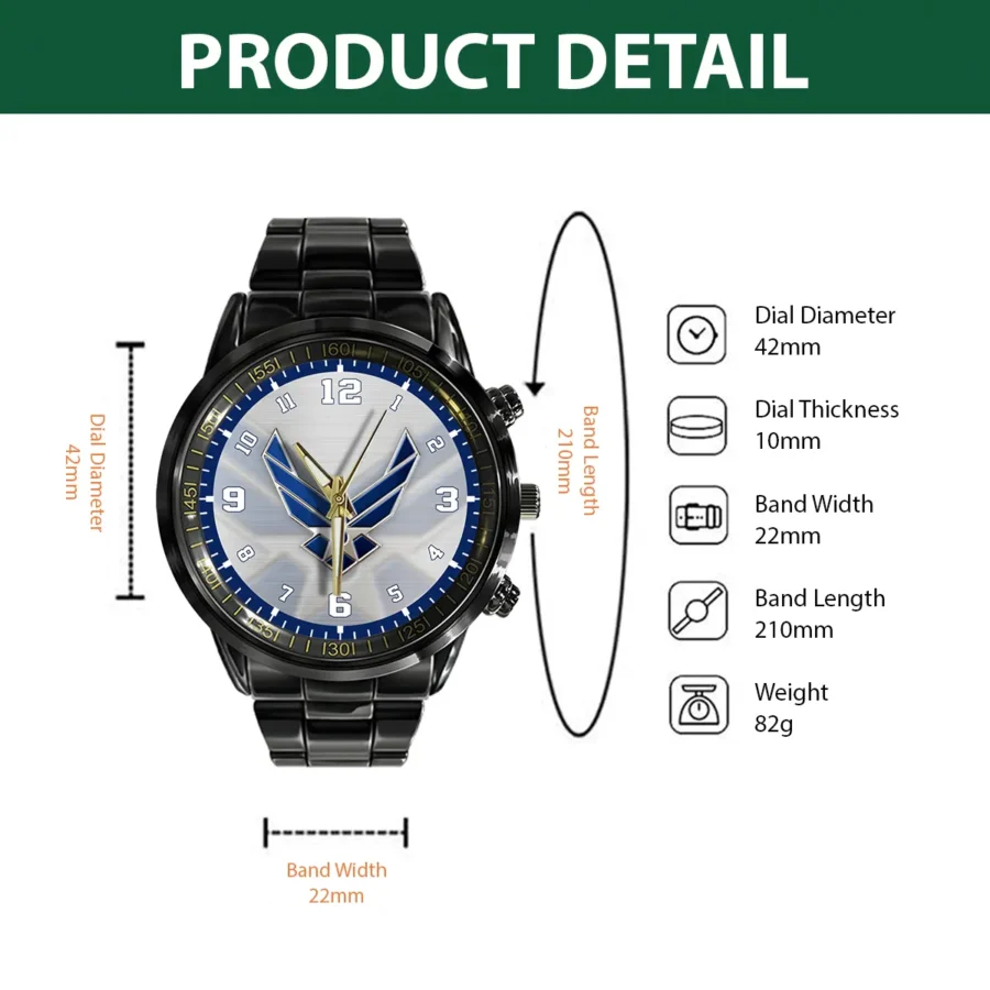 U.S. Air Force Logo Black Stainless Steel Watch Gift For Airmen