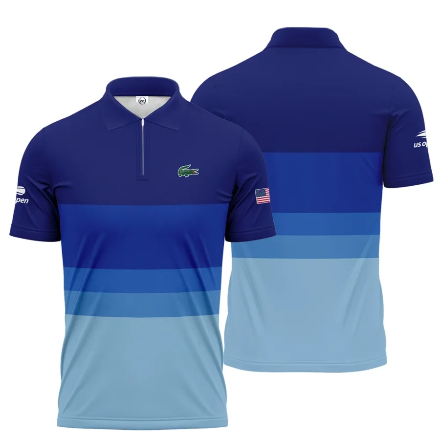 US Open Tennis Blue Gradient Background Lacoste Zipper Polo Shirt Style Classic