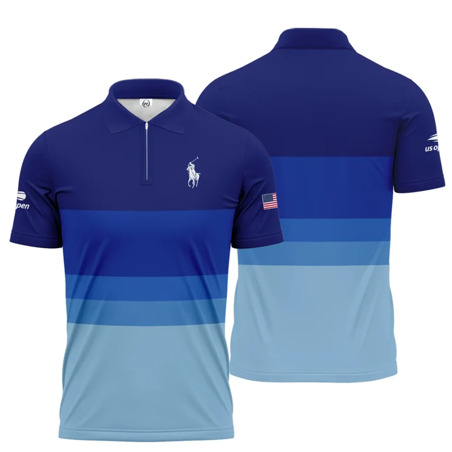 US Open Tennis Blue Gradient Background Ralph Lauren Zipper Polo Shirt Style Classic