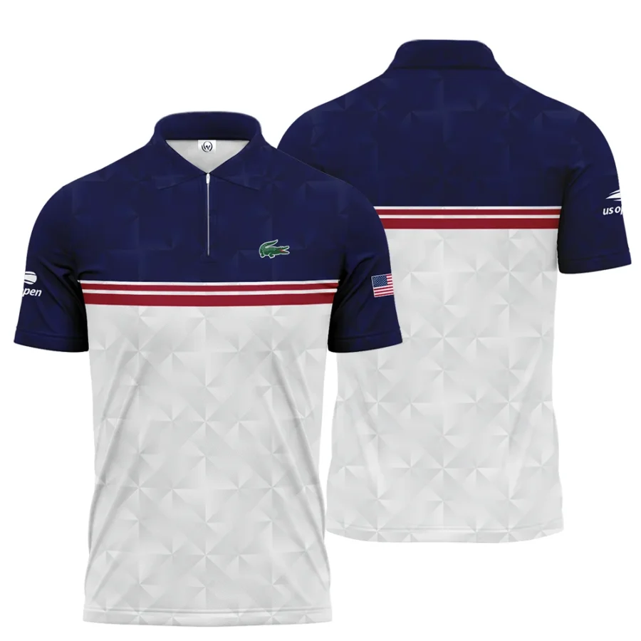 Lacoste US Open Tennis Purple White Red Line Abstract Zipper Polo Shirt Style Classic