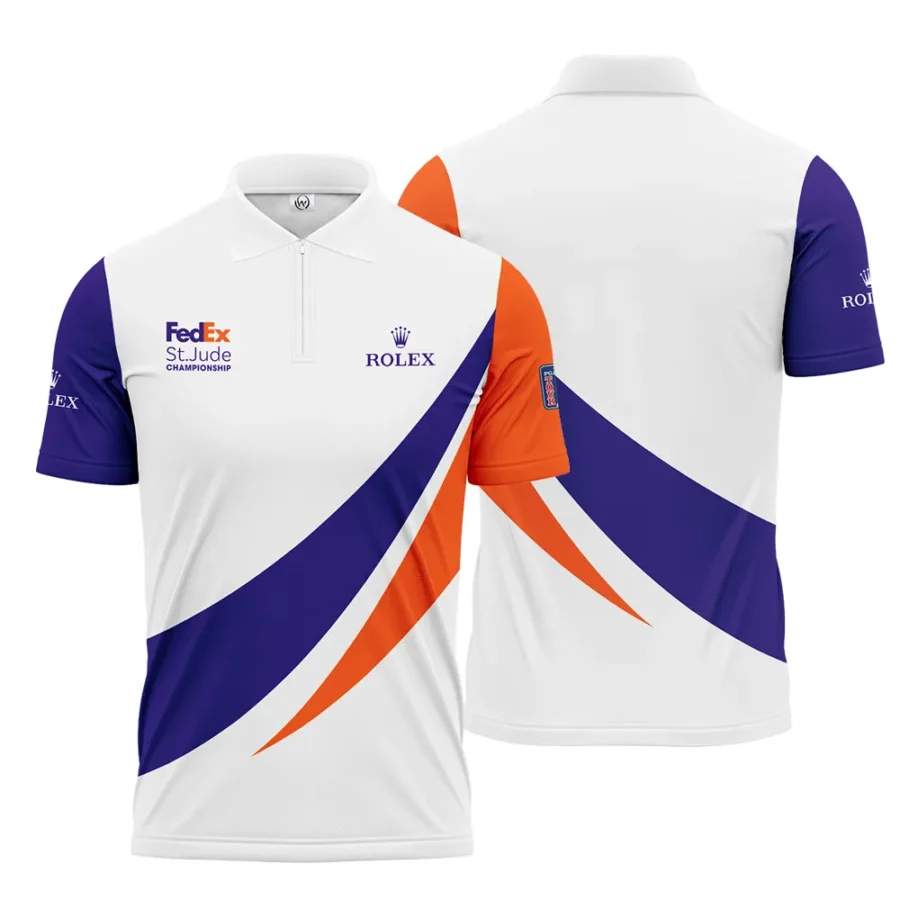 Golf Sport Orange Mix Blue FedEx St. Jude Championship Pinehurst Rolex Zipper Polo Shirt Style Classic