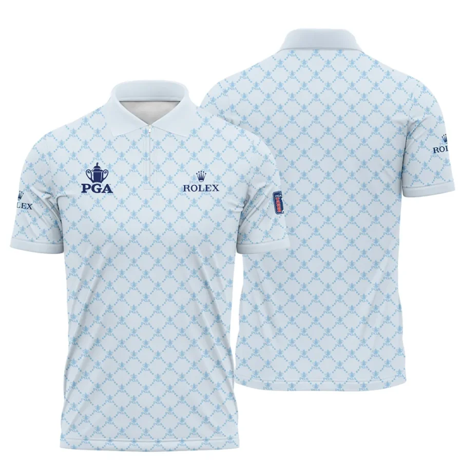 Golf Sport Pattern Light Blue Style 2024 PGA Championship Valhalla Rolex Zipper Polo Shirt Style Classic