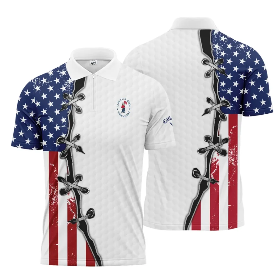 Golf Flag American Pattern Ball 124th U.S. Open Pinehurst Pinehurst Callaway Zipper Polo Shirt Style Classic