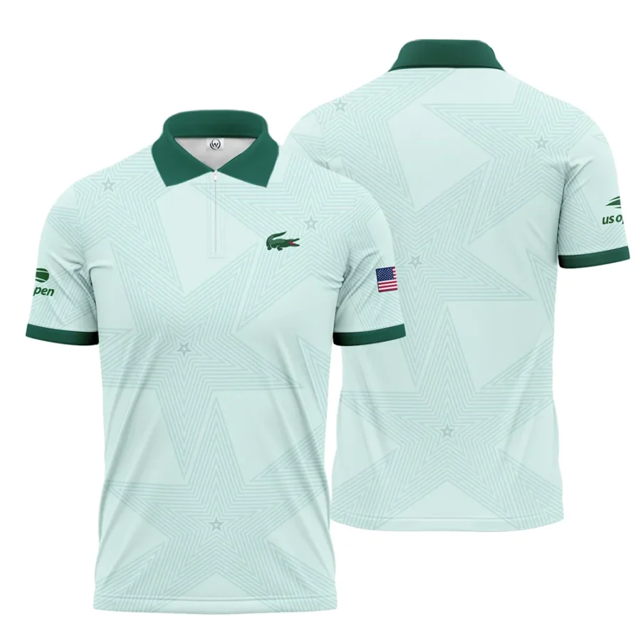 Tennis Pattern Star Light Green US Open Tennis Lacoste Zipper Polo Shirt Style Classic