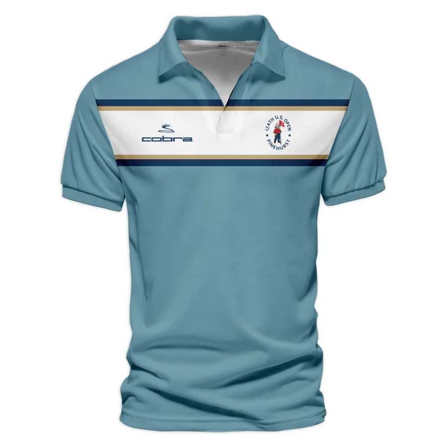 124th U.S. Open Pinehurst Golf Sport Mostly Desaturated Dark Blue Yellow Cobra Golf Vneck Polo Shirt Style Classic