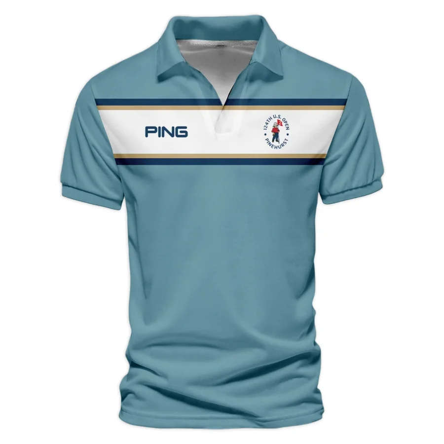 124th U.S. Open Pinehurst Golf Sport Mostly Desaturated Dark Blue Yellow Ping Vneck Polo Shirt Style Classic