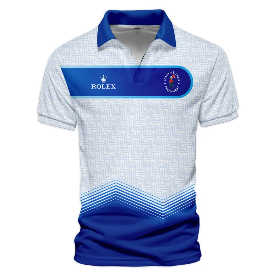 124th U.S. Open Pinehurst Blue Gradient Pattern White  Rolex Vneck Polo Shirt Style Classic