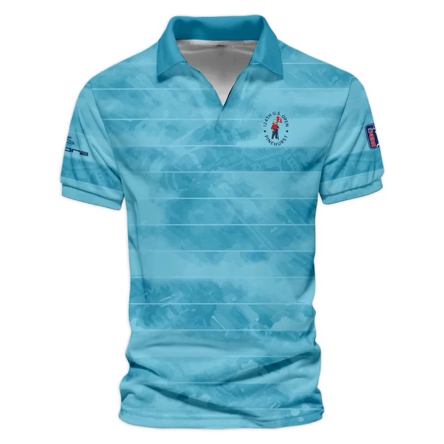 Cobra Golf 124th U.S. Open Pinehurst Blue Abstract Background Line Vneck Polo Shirt Style Classic