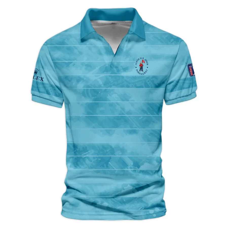 Rolex 124th U.S. Open Pinehurst Blue Abstract Background Line Vneck Polo Shirt Style Classic