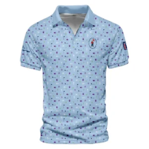 124th U.S. Open Pinehurst Cobra Golf  Golf Icons Pattern Light Blue Style Classic, Short Sleeve Round Neck Polo Shirt