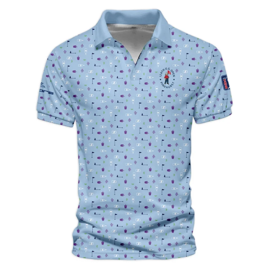 124th U.S. Open Pinehurst Cobra Golf  Golf Icons Pattern Light Blue Vneck Polo Shirt Style Classic