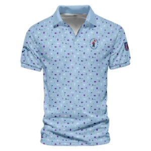 124th U.S. Open Pinehurst Callaway Golf Icons Pattern Light Blue Style Classic, Short Sleeve Round Neck Polo Shirt