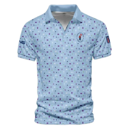 124th U.S. Open Pinehurst Ping Golf Icons Pattern Light Blue Vneck Polo Shirt Style Classic