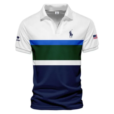 Ralph Lauren US Open Tennis Green Blue White Pattern Vneck Polo Shirt Style Classic