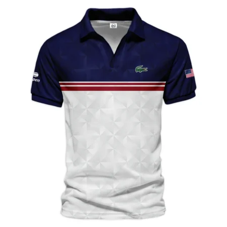 Lacoste US Open Tennis Purple White Red Line Abstract Vneck Polo Shirt Style Classic